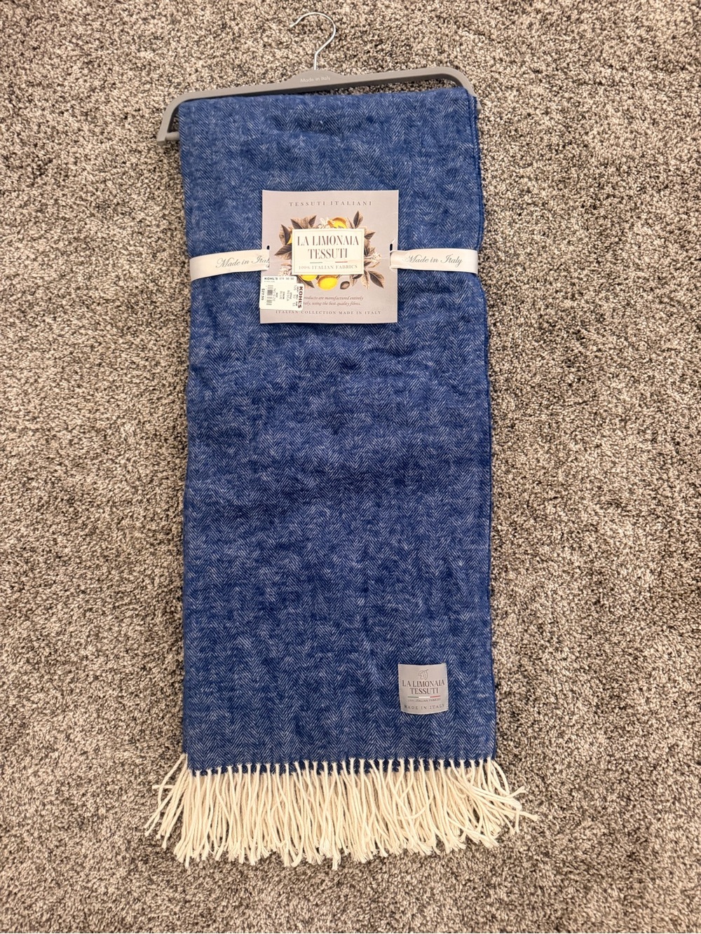 Blue Throw Blanket with Fringe